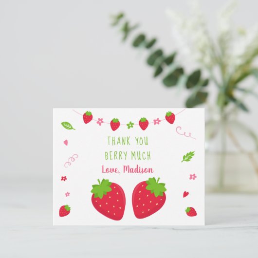 Cute Strawberry Birthday Bedankt (Staand voorkant)
