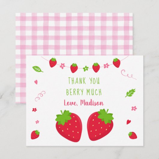 Cute Strawberry Birthday Bedankt (Voorkant / Achterkant)