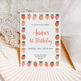 Cute Strawberry Birthday Invitation Kaart