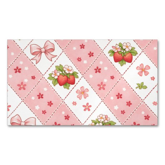 cute strawberry bow floral seamless pattern design magnetisch visitekaartje (Voorkant)
