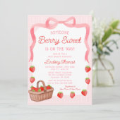 Cute Strawberry Bow Girl Baby Shower Kaart (Staand voorkant)