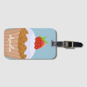 Cute Strawberry Bun Personalized Blue Bagagelabel (Voorkant (horizontaal))