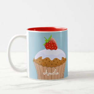 Cute Strawberry Bun Personalized Tweekleurige Koffiemok