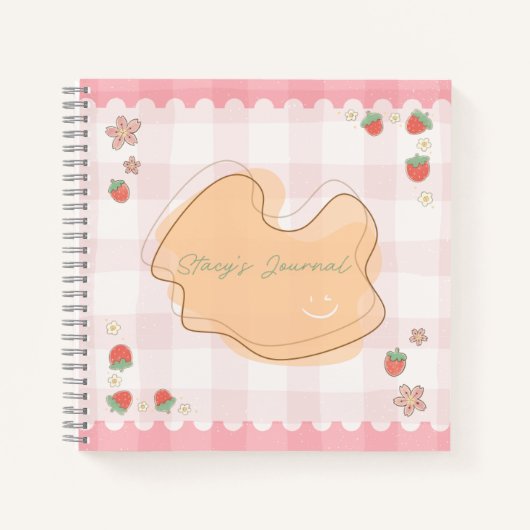 Cute Strawberry Checkered Personalized Journal Notitieboek (Voorkant)