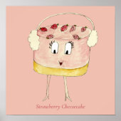 Cute Strawberry Cheesecake Funny Quirky Cake Pink Poster (Voorkant)