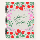 Cute Strawberry Cherry Aesthetic Personalized Name Notitieboek (Voorkant)