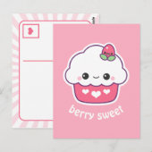 Cute Strawberry Cupcake Briefkaart (Voorkant / Achterkant)