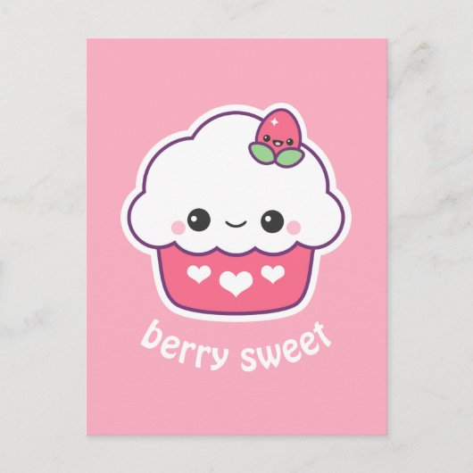 Cute Strawberry Cupcake Briefkaart (Voorkant)