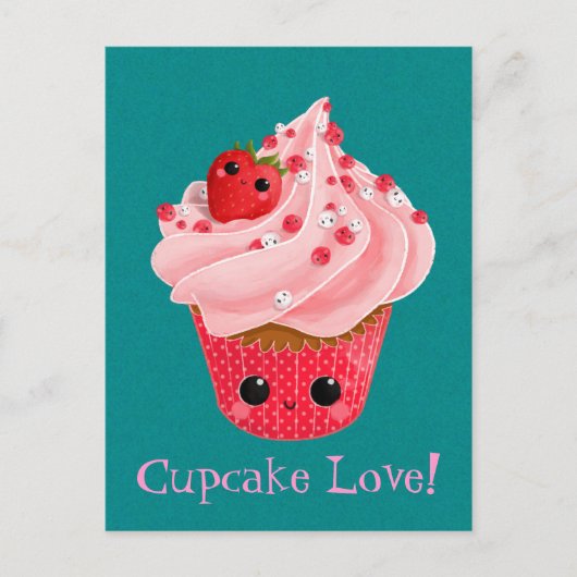 Cute Strawberry Cupcake Briefkaart (Voorkant)