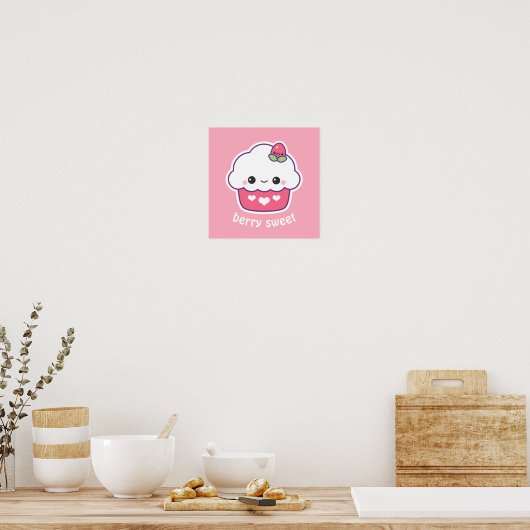 Cute Strawberry Cupcake Poster (Keuken)