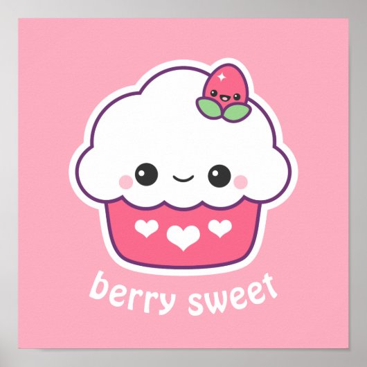 Cute Strawberry Cupcake Poster (Voorkant)