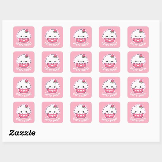 Cute Strawberry Cupcake Vierkante Sticker (Vel)