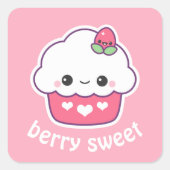 Cute Strawberry Cupcake Vierkante Sticker (Voorkant)
