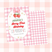 Cute Strawberry Fruit Daisy Berry First Birthday  Kaart