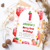 Cute Strawberry Fruit Daisy Berry First Birthday  Kaart