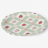 Cute Strawberry Gingham Pastel Green 1st Birthday Papieren Bordje (Gekanteld)
