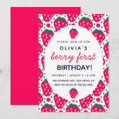 Cute Strawberry Girl Berry 1e verjaardag Kaart (Voorkant / Achterkant)