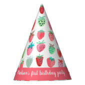 Cute Strawberry Girl First Birthday roze Party Pet Feesthoedjes (Voorkant)
