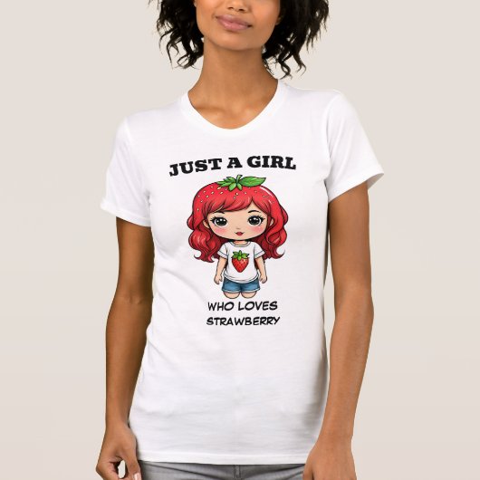 Cute Strawberry Girl Kawaii Art T-shirt (Voorkant)