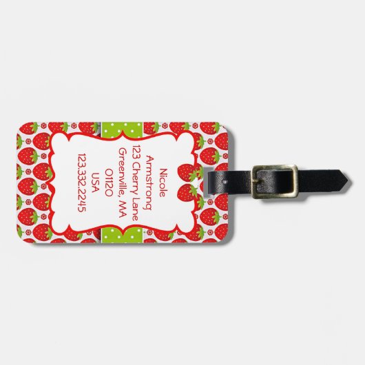 Cute Strawberry Girly & Personalized Bagagelabel (Voorkant horizontaal)