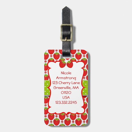 Cute Strawberry Girly & Personalized Bagagelabel (Voorkant verticaal)