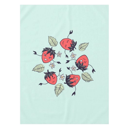 Cute Strawberry Kawaii Fruit Tafelkleed (Voorkant)