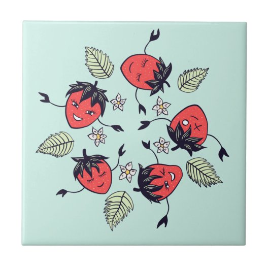 Cute Strawberry Kawaii Fruit Tegeltje (Voorkant)