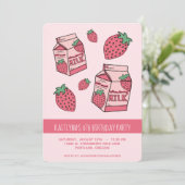 Cute Strawberry Milk Birthday Party Kaart (Staand voorkant)