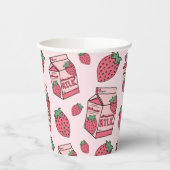 Cute Strawberry Milk Birthday Party Papieren Bekers (Links)