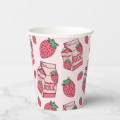 Cute Strawberry Milk Birthday Party Papieren Bekers (Rechts)