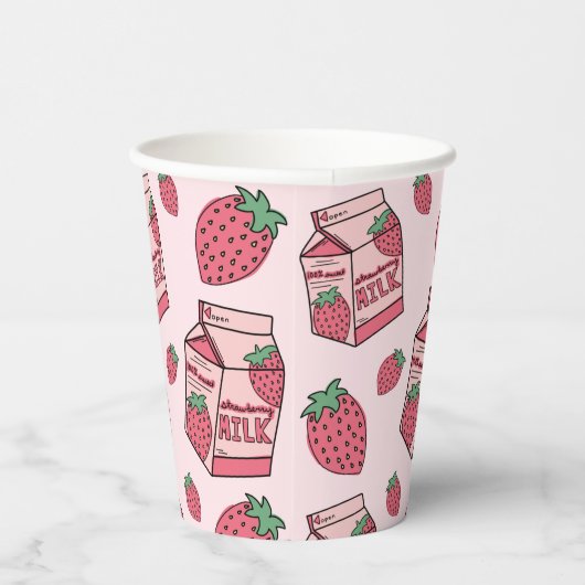 Cute Strawberry Milk Birthday Party Papieren Bekers (Rechts)