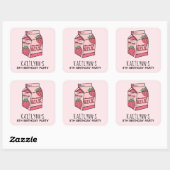 Cute Strawberry Milk Birthday Party Vierkante Sticker (Vel)