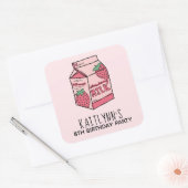 Cute Strawberry Milk Birthday Party Vierkante Sticker (Envelop)