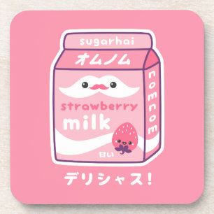 Cute Strawberry Milk Carton Bier Onderzetter