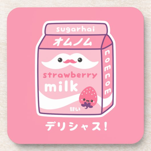 Cute Strawberry Milk Carton Bier Onderzetter (Voorkant)