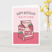 Cute Strawberry Milk Happy Birthday Kaart (Gele Bloem)