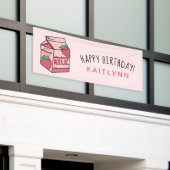 Cute Strawberry Milk Happy Birthday Spandoek (Buitenkant Gebouw)