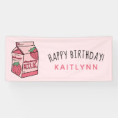 Cute Strawberry Milk Happy Birthday Spandoek (Horizontaal)