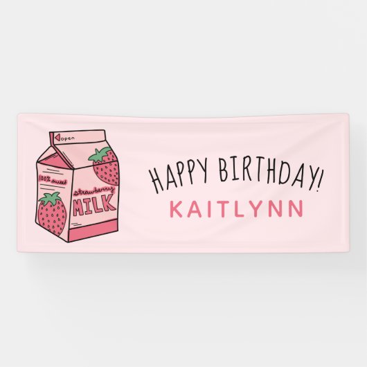 Cute Strawberry Milk Happy Birthday Spandoek (Horizontaal)