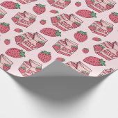 Cute Strawberry Milk Roze Pattern Cadeaupapier (Hoek)