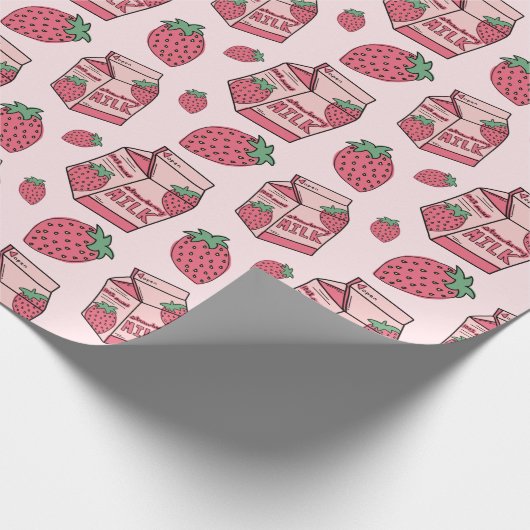 Cute Strawberry Milk Roze Pattern Cadeaupapier (Hoek)