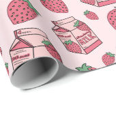 Cute Strawberry Milk Roze Pattern Cadeaupapier (Rol Hoek)