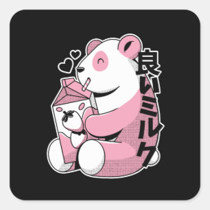 Cute Strawberry Milkshake Kawaii Panda Vierkante Sticker