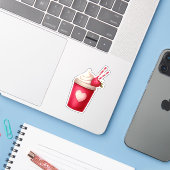 Cute Strawberry Milkshake Sticker (Laptop met iPhone)