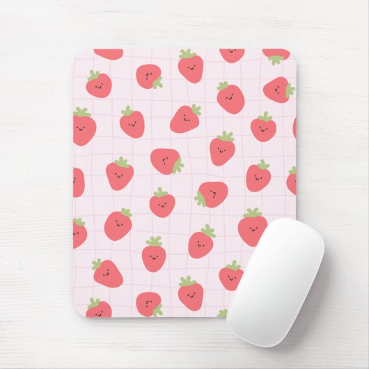 Cute Strawberry Pattern – Kawaii Strawberry Muismat (Met muis)