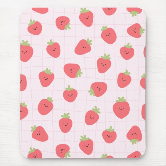 Cute Strawberry Pattern – Kawaii Strawberry Muismat (Voorkant)