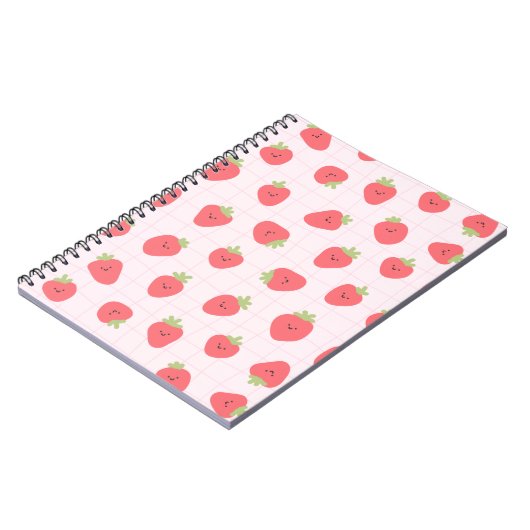 Cute Strawberry Pattern – Kawaii Strawberry Notitieboek (Linkerzijde)