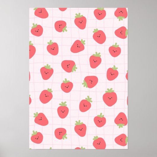 Cute Strawberry Pattern – Kawaii Strawberry Poster (Voorkant)
