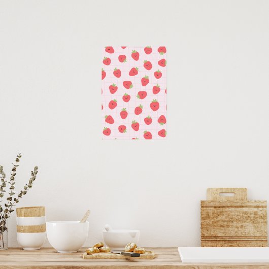 Cute Strawberry Pattern – Kawaii Strawberry Poster (Keuken)