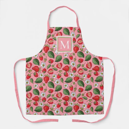 Cute Strawberry Pattern Monogram Roze Schort (Voorkant)
